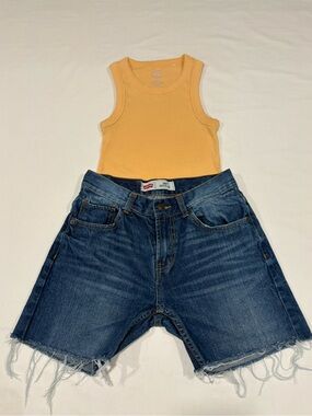 Levi's Blue Denim Cutoff Shorts with Frayed Hem